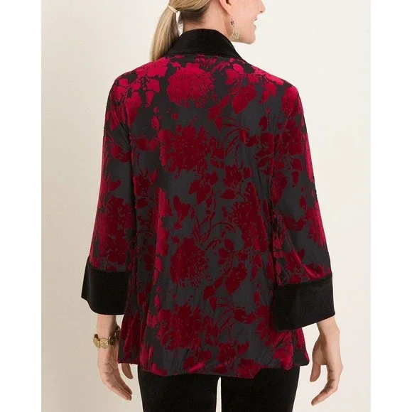 Chico's Travelers Collection Reversible Black To Red Velvet Jacket 1 8/10 H13887 - Picture 10 of 12